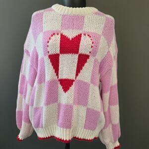 Luna Ivy Game of Love pink combo large chunky sweater.